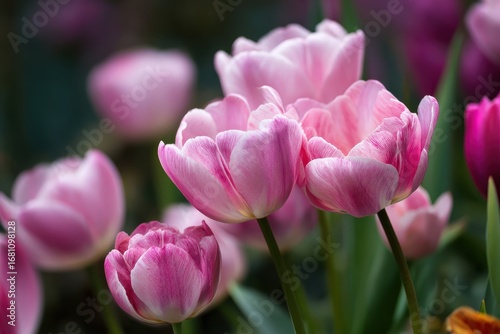 Delicate pink tulips in the garden