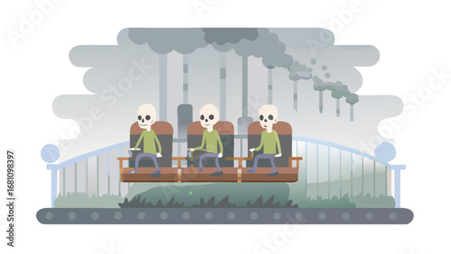 Vector art of skeletons riding a pollution ride