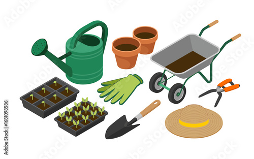 A Minimalist Garden Flat Illustration of Tools for Planting and Cultivating Greenery