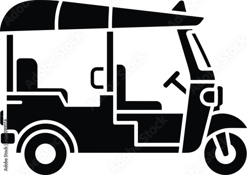 Black Silhouette of a ThreeWheeled TukTuk.