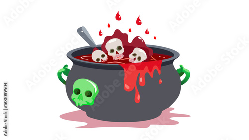 Vector art of halloween cauldron with skull vector illustration