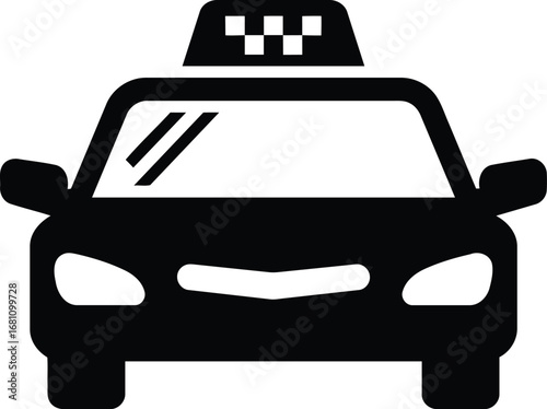 Black Taxi Cab Icon with Checkered Top.