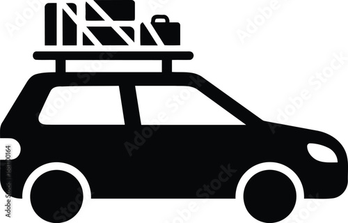 Car with Luggage on Roof Rack Travel Icon.