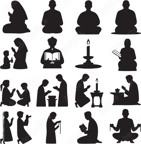 Silhouettes of People Engaged in Prayer and Religious Activities religion