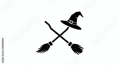 Halloween witch flying broomsticks spooky symbol magical night festival celebration design