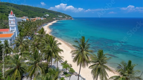 Wallpaper Mural Serene beach day tropical island aerial view coastal paradise vibrant waters relaxation concept Torontodigital.ca