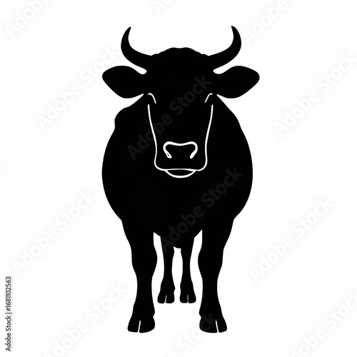 Black Silhouette of a Standing Bull Viewed Directly From the Front