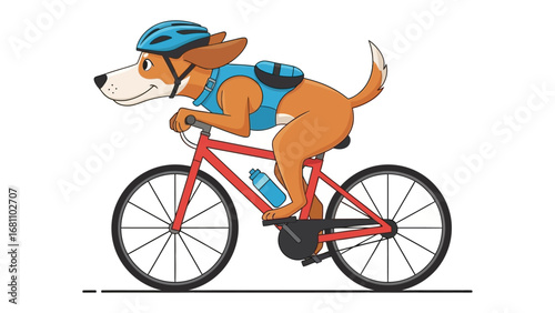 Canine Cyclist: A playful illustration captures a cartoon dog pedaling a bicycle with spirited determination, embodying the joy of cycling. 