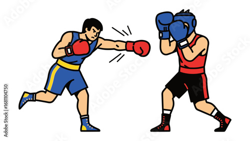 Power and Precision: A dynamic illustration capturing the raw intensity of a boxing match, highlighting the precision of each punch and the focus of the athletes.
