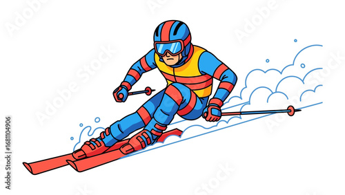 Skiing Adventure: An action-packed illustration of a skier gracefully navigating a snowy slope, showcasing the thrill and precision of winter sports.