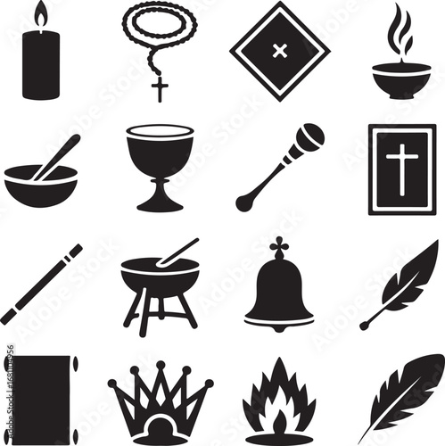 Religious and spiritual symbols icons silhouette collection religion