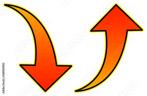 上向き矢印と下向き矢印の赤とオレンジのイラスト