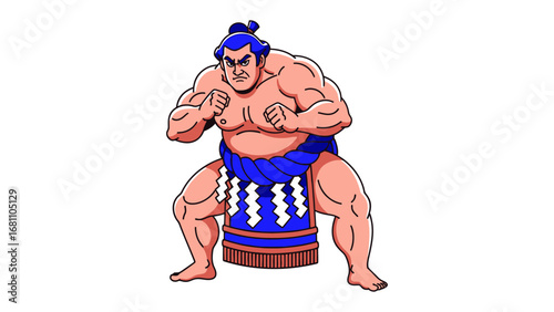 Sumo Wrestler Ready to Compete: A robust sumo wrestler, with traditional garb and determined expression, stands prepared, embodying power and grace in a vividly illustrated pose.