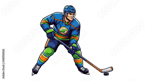 Ice Hockey Player: A dynamic illustration captures the essence of an ice hockey player in action, perfectly poised to strike, embodying the raw energy and focus inherent to the sport. 