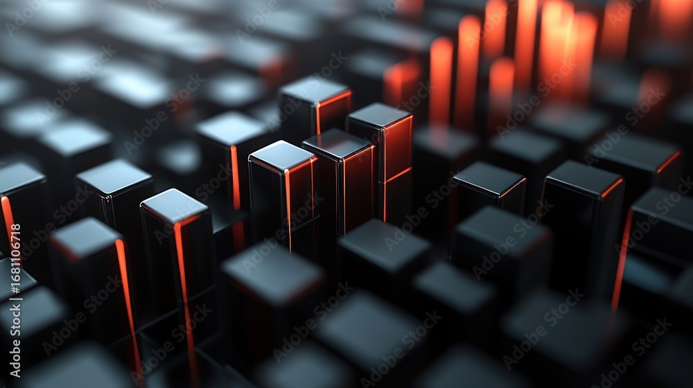 Fototapeta premium Abstract city of cubes, futuristic, technology, digital design. Suitable for technology background, data visualization, modern design, futuristic concepts