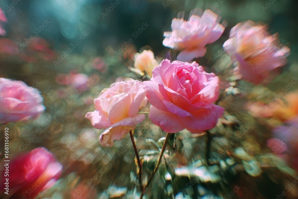 Obraz premium Blurred abstract roses flourishing in a garden