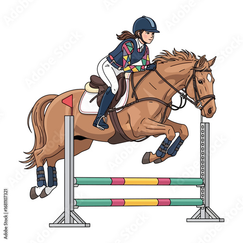Equestrian Triumph: A determined rider gracefully navigates a challenging jump, showcasing skill and partnership in the dynamic sport of equestrianism. 