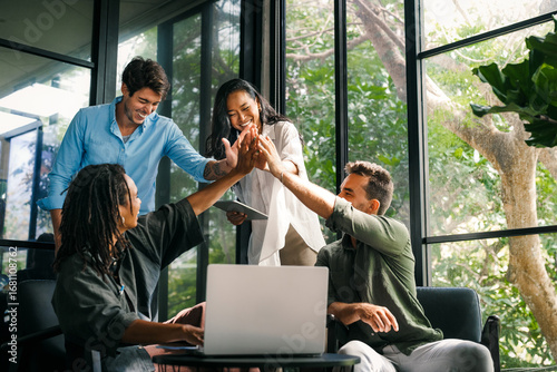 Business teamwork results are motivated by business success victory loyalty unity concept