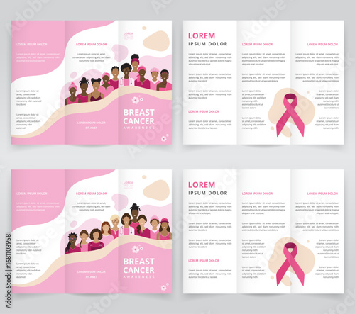 Trifold brochure, pamphlet or triptych leaflet templates for breast cancer awareness in africa or both black and white women in western countries