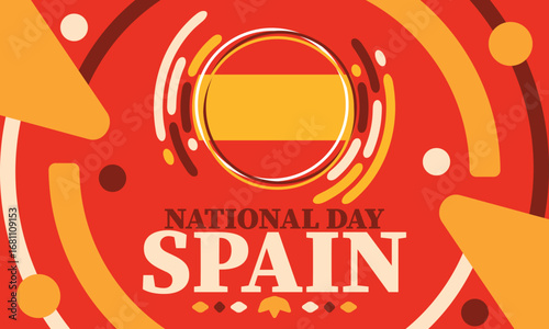Spain National Day. Spanish flag. National happy holiday, celebrated annual in October 12. Hispanic heritage. Poster, card, banner and background. Vector illustration
