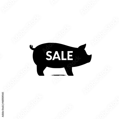 Finance pig icon with sale message representing discount shopping savings and money management