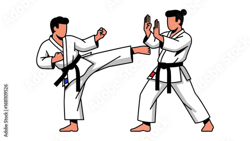 Karate Practice: A Dynamic Illustration Captures the Essence of Karate Training, Showcasing Focus, Technique, and Discipline in Motion.