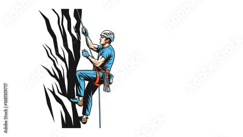 Fearless Ascent: An intrepid climber scales a rugged cliff face, their determination etched onto their face as they ascend.