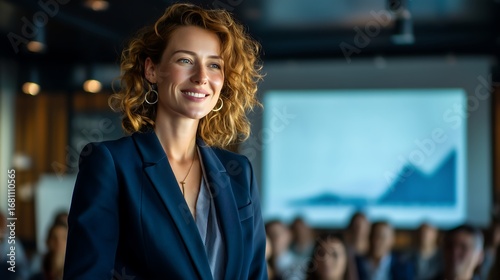 Confident Businesswoman Leading a Presentation in Modern Office