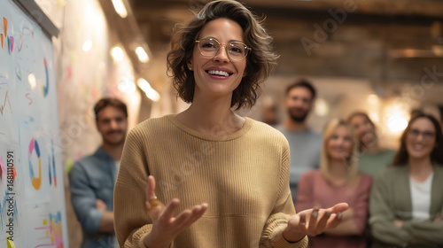 Confident Businesswoman Leading Presentation in Creative Office Space