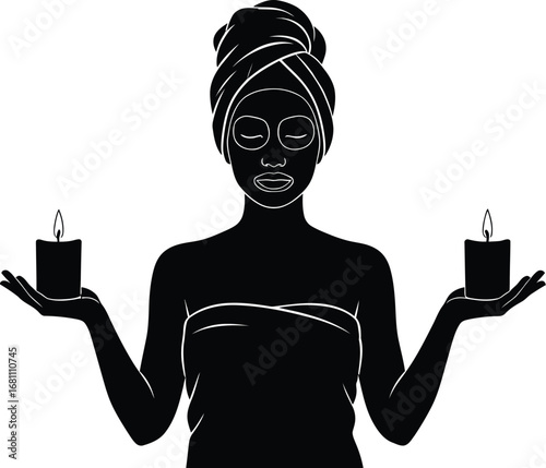 Woman spa day relaxation candle wellness beauty treatment vector