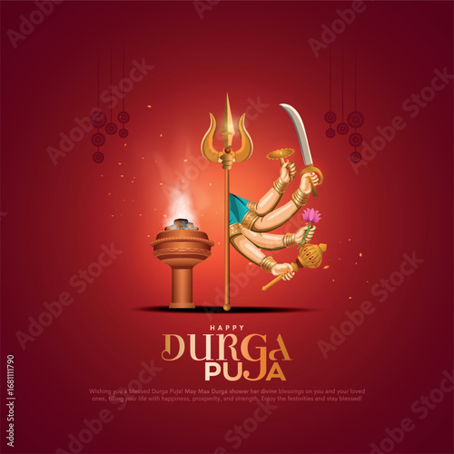 indian Goddess durga in Happy Durga Puja Subh Navratri background. Creative vector illustration design.