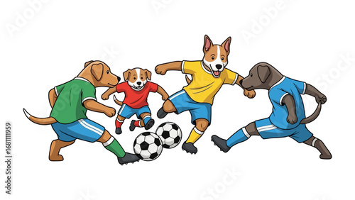 Canine Soccer Showdown: An illustrative display of playful dogs engaged in an exciting game of soccer.