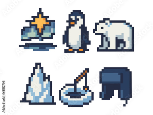 pixel arctic animals and ice icons