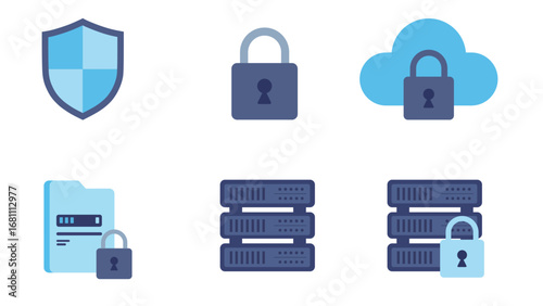 Data & Cloud Security Icons Set: Network Protection, Server Safety, Cybersecurity Shield, Digital Privacy & Encryption