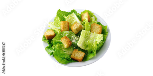 Caesar Salad With Croutons Plate. Fresh And Healthy Meal Isolated On Transparent Background