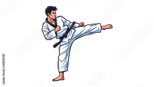 Karate Master's Art: A skilled karate practitioner executes a dynamic kick, a vivid illustration of martial arts, strength, and precision. 