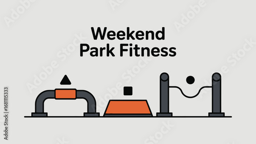 Weekend park fitness equipment illustration with minimalist design and simple shapes on a light background