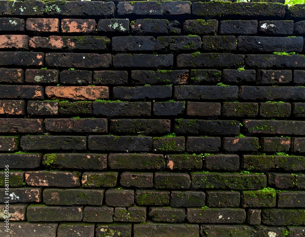 Naklejka premium Moss-covered brick wall