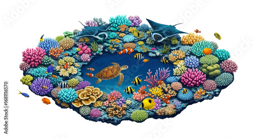 vibrant coral reef oasis underwater paradise, marine life, serene ocean scene, isolated on transparent background