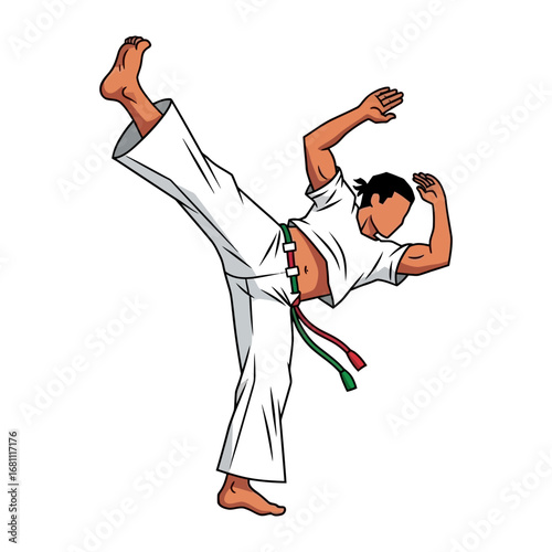 Capoeira Kick: A stylized illustration of a capoeira athlete executes a dynamic high kick, showcasing the grace and athleticism of this Brazilian martial art.
