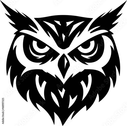 Owl silhouette black and white vector illustration set, nocturnal bird graphic design for logo, emblem, nature decoration