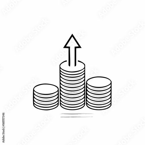 Financial growth concept illustrated with a simple line icon of stacked coins and an upward arrow symbolizing increasing profit and revenue