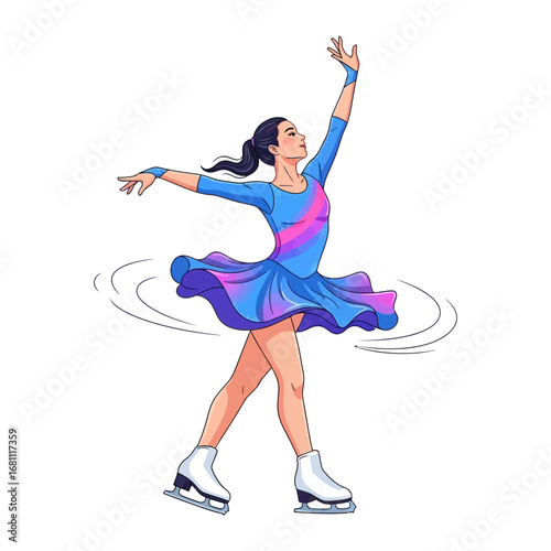 Graceful Ice Skating Silhouette: A vibrant, dynamic illustration captures the grace and artistry of a female ice skater performing with elegance.