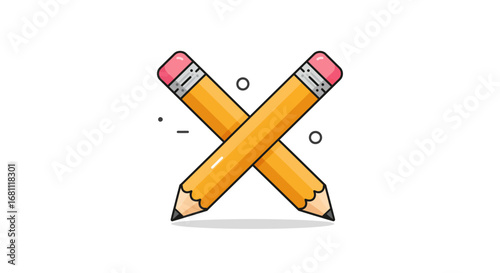 Two yellow pencils crossed in an x shape with pink erasers and a simple doodle style on a white background