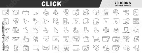 Clean outline click icons featuring cursor