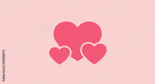 Three vibrant pink hearts arranged in a cluster on a soft pastel pink background symbolizing love and affection