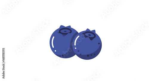 Two ripe blueberries with a slight shine against a clean white background