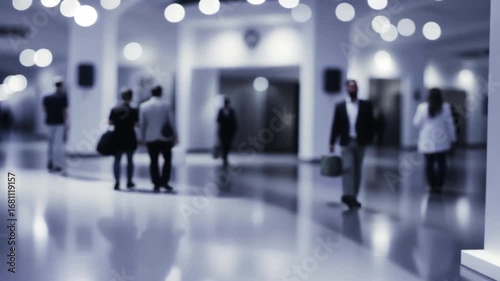 Blurred Motion in a Modern Building Lobby: An Abstract View of Business People