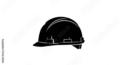 A black silhouette of a hard hat or safety helmet isolated on a white background