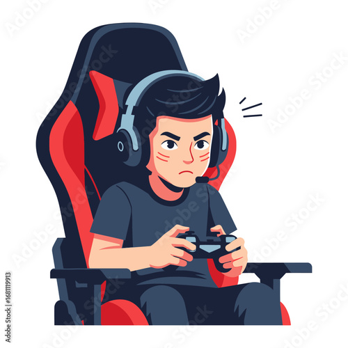 Gamer's Concentration: A focused gamer with a headset, gripping a game controller in anticipation as he faces the challenges of an immersive game, fully absorbed in the digital realm.